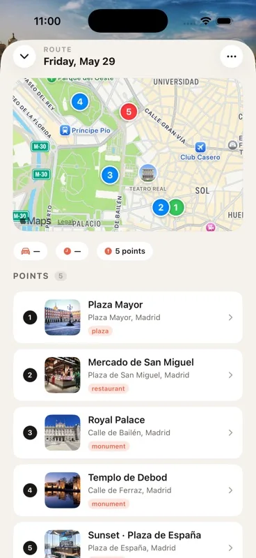 Real Apple Maps, numbered pins.